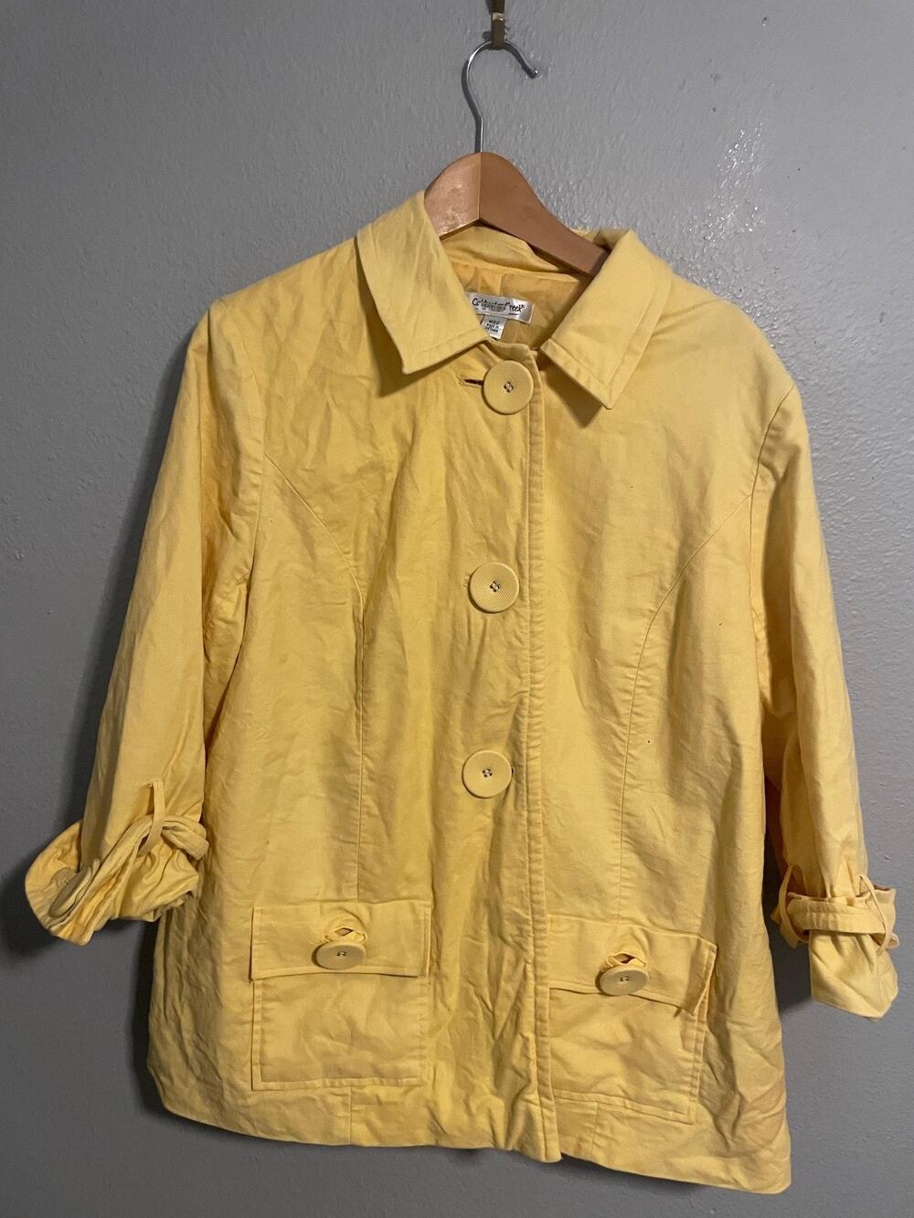 Coldwater Creek Womens Jacket Size 22W Yellow Canvas Button Front Collared READ